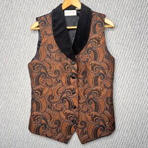 Vintage Pier One Passports‎ 90s Brocade Vest Paisley Artsy Womens Large Applique